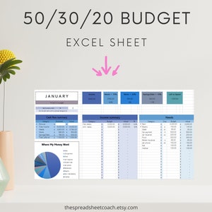 50/30/20 Rule Digital Personal Financial Budget Planner Excel Spreadsheet