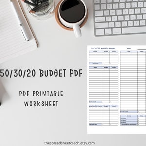 Printable 50/30/20 Budget PDF Worksheet - Financial Planning Organizer