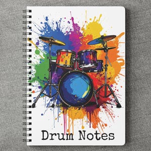 Bloc de notas para batería con pintura salpicada, diario para músicos y compositores, cuaderno A5 para niños, regalo para amantes de la música, diario para bateristas, notas sonoras