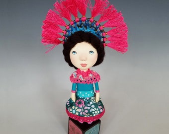 Muñeca de arte de princesa asiática, muñeca de arte en miniatura, muñeca de arte de arcilla de papel, muñeca de arte de técnica mixta, muñeca de arte OOAK, muñeca coleccionable