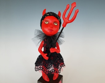 Little Devil Miniature Art Doll, Halloween Art Doll, OOAK Art Doll, Handmade Art Doll, Creepy Cute Art Doll, Little Girl Art Doll, Devil