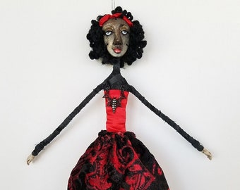 Diana Dark Mixed Media Art Doll, Halloween Art Doll, Ghoulish Art Doll, OOAK Art Doll, Handmade Art Doll, Scary Art Doll, Spooky, Goddess