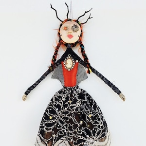 Molly Macabre Mixed Media Art Doll, Halloween Art Doll, Ghoulish Art Doll, OOAK Art Doll, Handmade Art Doll, Spooky Art Doll, Goddess