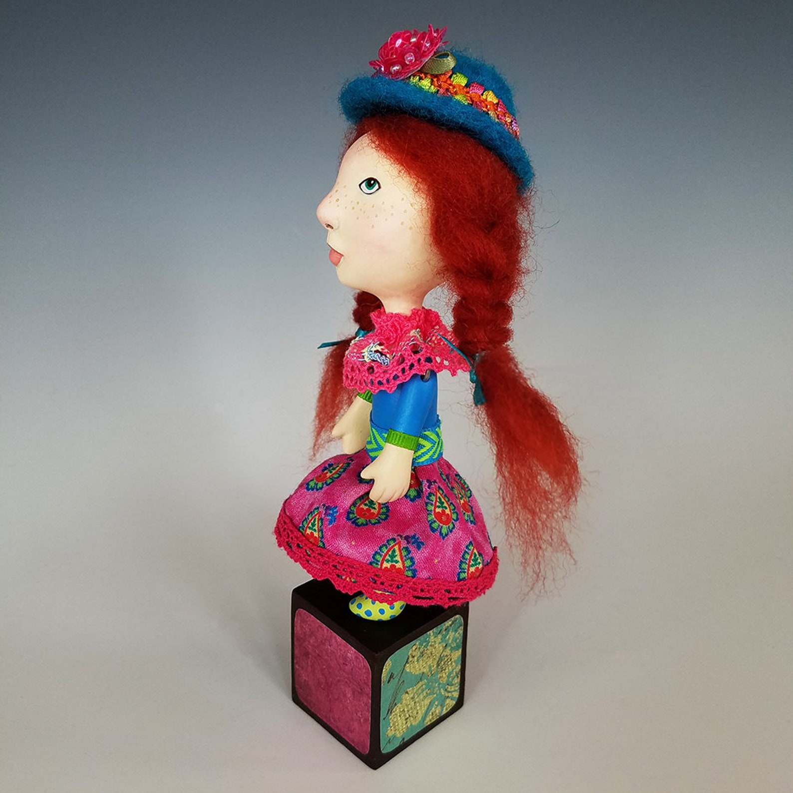 Whimsical Little Girl Paper Clay Art Doll, Miniature Art Doll
