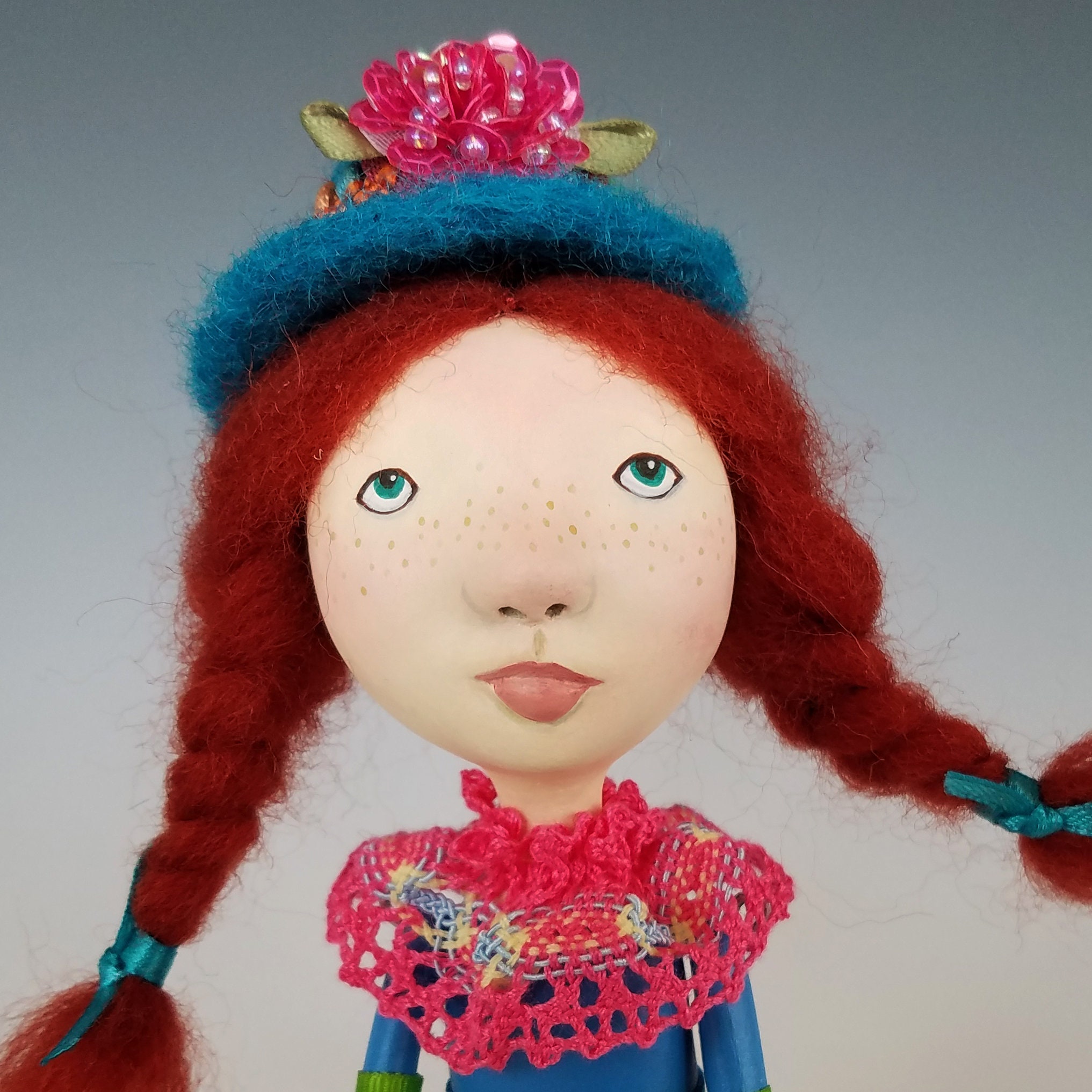 Whimsical Little Girl Paper Clay Art Doll, Miniature Art Doll