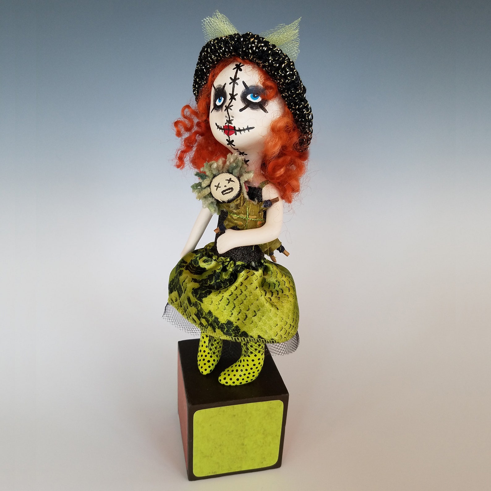 Voodoo Girl Miniature Art Doll, Halloween Art Doll, Voodoo Art Doll