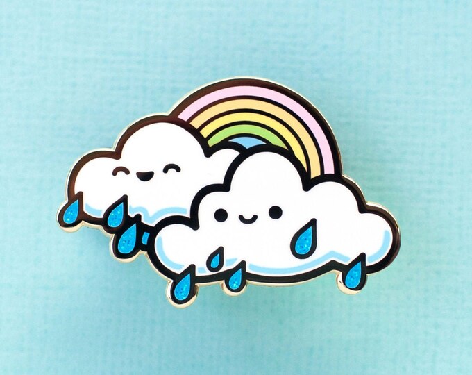 Rainbow Clouds With Raindrops Pastel Hard Enamel Pin - Etsy