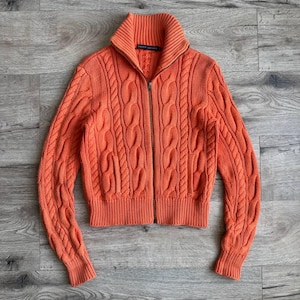 Polo Ralph Lauren 90s Women’s Cable Knit Zip Sweater Vintage