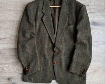 Vintage Harris Tweed Hand Woven Khaki Blazer Men's 54