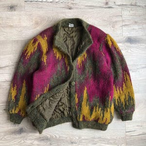 Kid Mohair Abstract Stripe 90s Women’s Cardigan Vintage Sweater Knitwear Rare