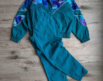 Reebok Retro Damen Trainingsanzug 90s Türkis Nylon Vintage Selten