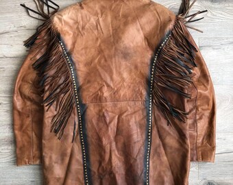 STARS&STRIPES fringe design suède jacket Stars & Stripes Rare Western Fringes Jacket Brown Leather 90s