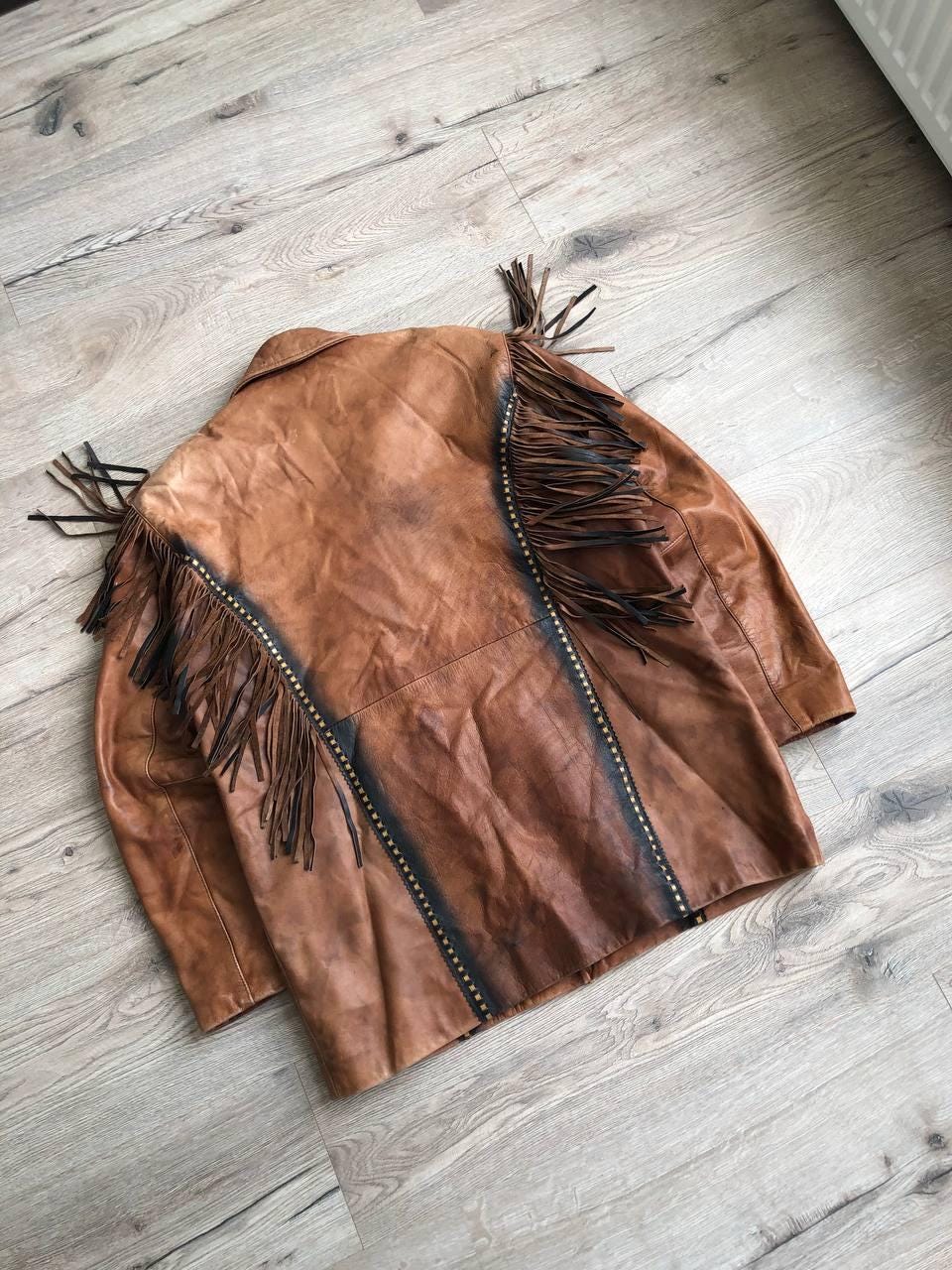 STARS&STRIPES fringe design suède jacket Stars & Stripes Rare Western Fringes Jacket Brown Leather 90s