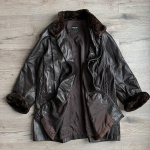 Pelle New York Milano Leather Unisex Coat Leopard Faux Fur Vintage
