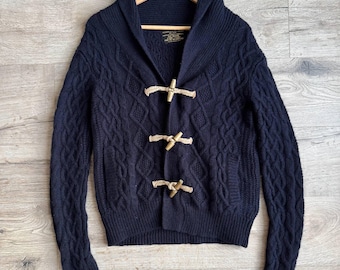 Vintage Allsaints Men's Cable Knit Duffle Cardigan Sweater Regular Fit Narrow Sleeves M