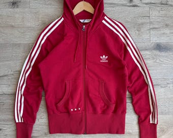 Felpa con cappuccio e zip vintage Adidas da donna anni 2000 con logo Trefoil.