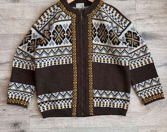 Vintage Gann Sporty Made In Norway Scandinavian Full Zip Sweater Wool Men's M-L