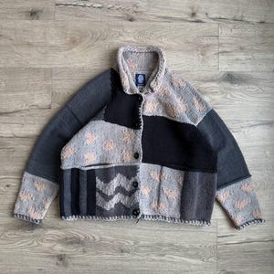 Amano Rare Hand Knitted Hearts Women’s 90s Cotton Cardigan Vintage
