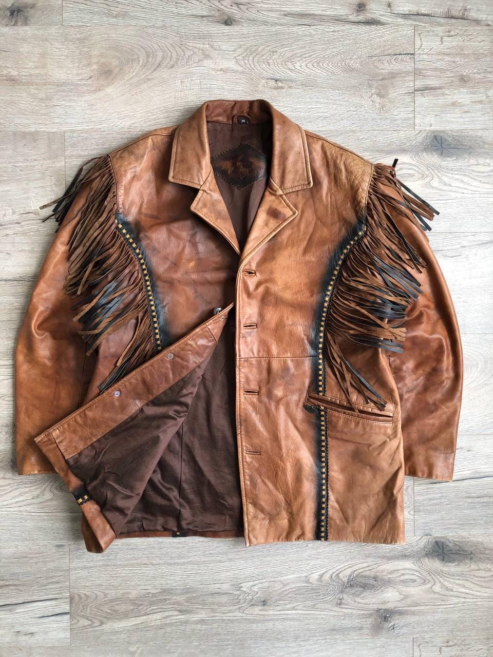 STARS&STRIPES fringe design suède jacket Stars & Stripes Rare Western Fringes Jacket Brown Leather