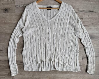 Jersey de punto trenzado color crema vintage de Polo Ralph Lauren, talla XS para mujer, corte oversize.