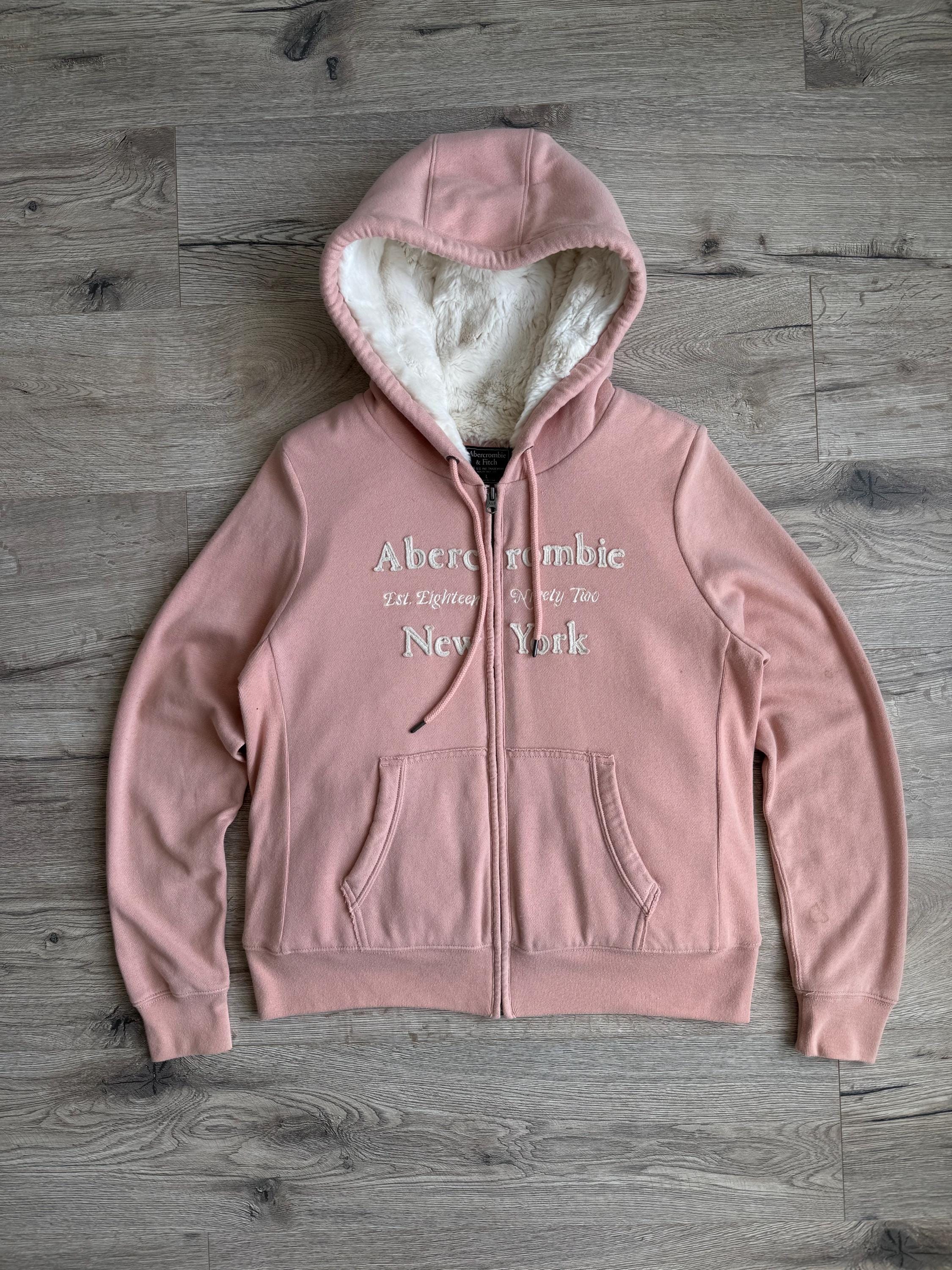 Abercrombie & Fitch Women's Faux Fur Zip Hoodie Pink Jacket