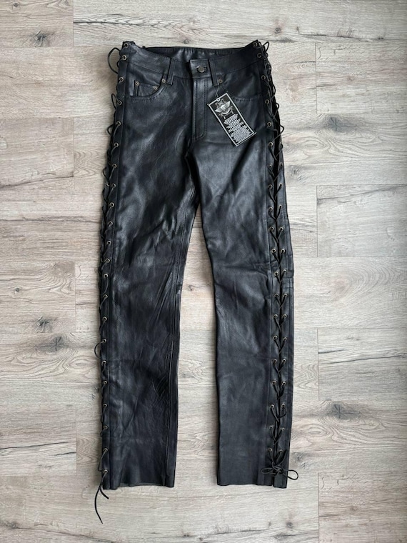Hard Stuff Leather Lace up 00s Punk Moto Pants Vintage Rare