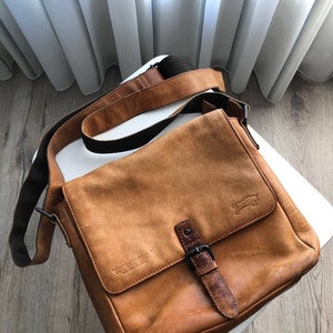 vintage VEN-TOMY sac pour documents en cuir véritable camel des années 90
