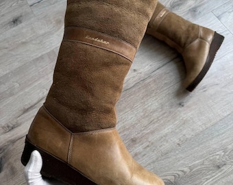 Botas de nieve de ante suizas Kandahar, únicas y vintage, hechas a mano