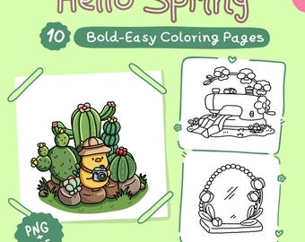 Spring Coloring Pages Printable, 10 Bold & Easy Designs, PDF + PNG, Vol.2