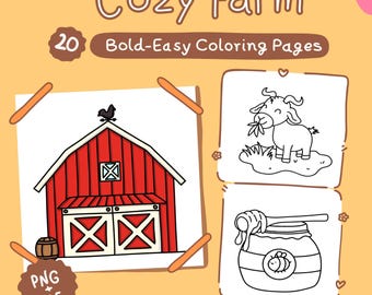 Ferme à colorier, 20 modèles audacieux et faciles à imprimer, PDF + PNG, vol. 1