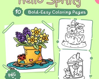 Coloriages printaniers à imprimer, 10 designs audacieux et faciles, PDF + PNG, vol.3