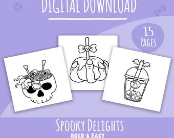 Spooky Delights - Pack 2 - TÉLÉCHARGEMENT NUMÉRIQUE | Audacieux et facile | Coloriages simples