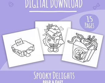 Spooky Delights - Pack 1 - TÉLÉCHARGEMENT NUMÉRIQUE | Audacieux et facile | Coloriages simples