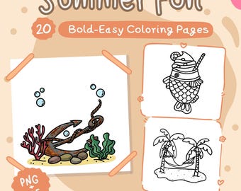Coloriages d'été à imprimer, 20 designs audacieux et faciles, PDF + PNG, vol.2