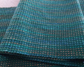 Cotton and Silk blend Handwoven Teal Sparkle scarf