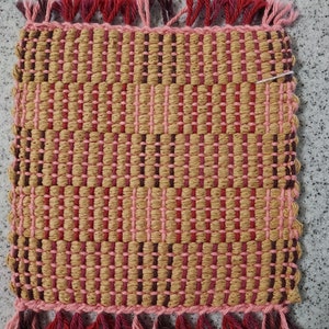 Handwoven mug rugs collection 2 Pink red w/tan