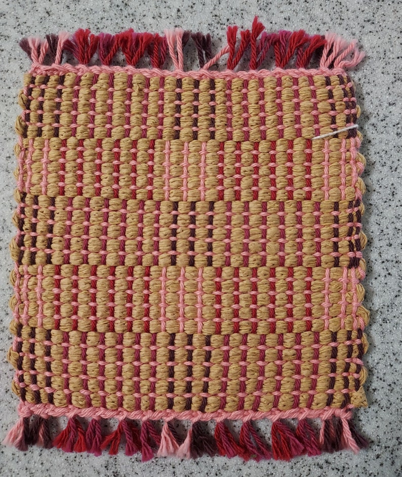 Handwoven mug rugs collection 2 Pink red w/tan