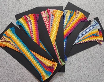 Set of 3 Handwoven Bookmarks-  100% Organic, US-grown cotton- colorful! + Free shipping