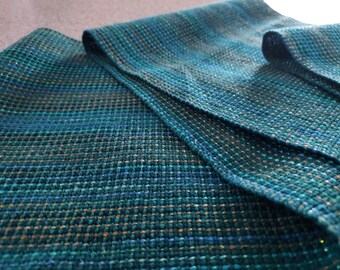 Cotton and Silk blend Handwoven Teal Striped scarf