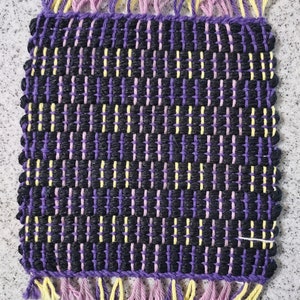 Handwoven mug rugs collection 2 Purp yel w/navy