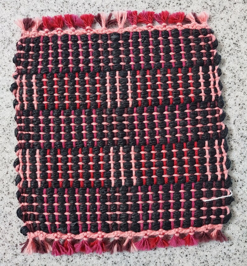 Handwoven mug rugs collection 2 Pink red w/navy