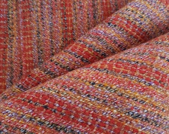 Red-orange and multicolor stripes wool blend scarf- Handwoven