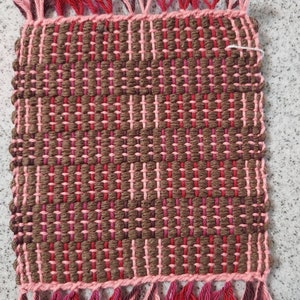 Handwoven mug rugs collection 2 Pink red w/brown