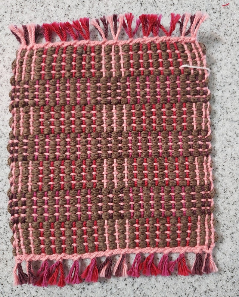 Handwoven mug rugs collection 2 Pink red w/brown