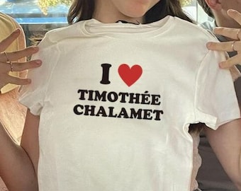 Y2K Baby Tee | Timothée Chalamet | Movie TV Actor | 2000’s t-Shirt | I heart | I love | 90s Aesthetic | Grunge Clothing | Y2K Babydoll shirt