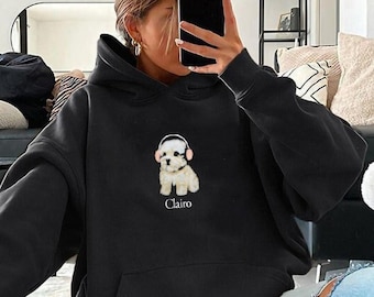 Dog Pup Headphones Hoodie Merch, Y2k Trend Gift, Graphic Hoodie Y2k Trending Popular Style Hoodie Fall 2023, Winter Clothing, Trendy