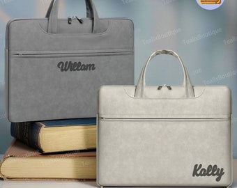 Personalized Leather Laptop Bag, Custom Name Messenger Bag Briefcase, Leather Laptop Bag, Engrave Initial Computer Case, Gift For Him, 15.6"