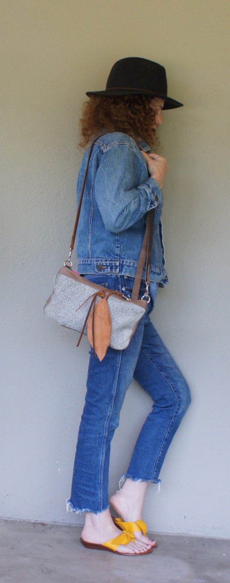 SALE Hair on Hide Cross Body with Mixed Leather and Clip on Adjustable Messenger StrapFallBohoClutch