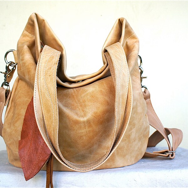 SUMMER///Agatha Fold Over in Faded Yellow Camel Leather with Clip On Adjustable Strap