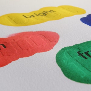 Letterpress conceptual print: Emergence of Color Terms in Order of Complexity